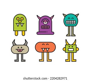 icono de personaje monstruo divertido conjunto de ilustraciones vectoriales