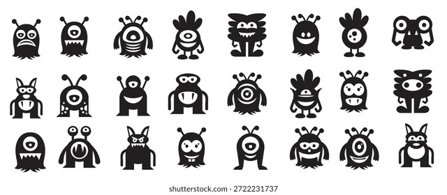 lustige Monsterfigur-Symbole, Vektorgrafik