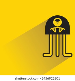 funny monster character with shadow on yellow background