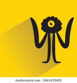 funny monster character with shadow on yellow background