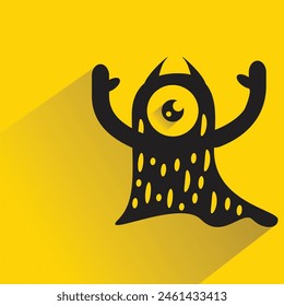 personaje monstruo divertido con sombra sobre fondo amarillo