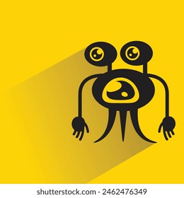 funny monster character with shadow on yellow background