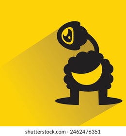 funny monster character with shadow on yellow background