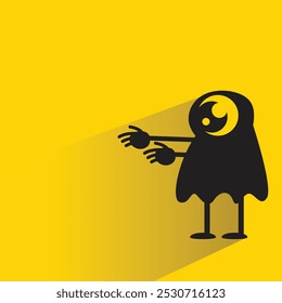 funny monster character with shadow on yellow background