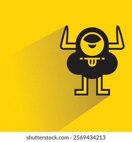 funny monster character with shadow on yellow background