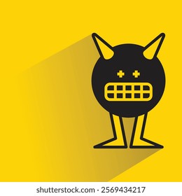 funny monster character with shadow on yellow background