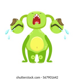Funny Monster Crying Out Loud, Green Alien Emoji Cartoon Character Sticker