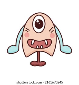 Funny monster cyclops doodle style isolated vector. Baby character hand drawn illustration. Fictional weirdo cartoon
