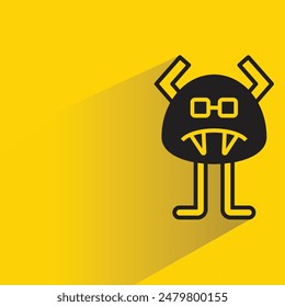 funny monster with drop shadow on yellow background