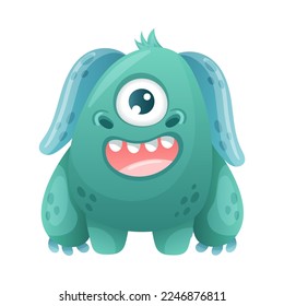 Funny Monster with Ear Flaps Smiling with Open Mouth Vector Illustration