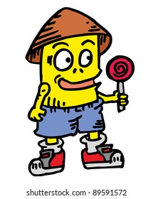 Funny monster eating lollipop