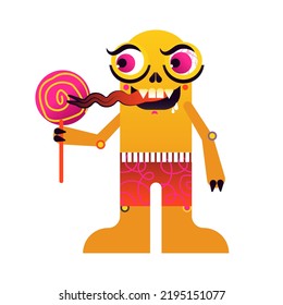 funny monster eating lollipop halloween sticker