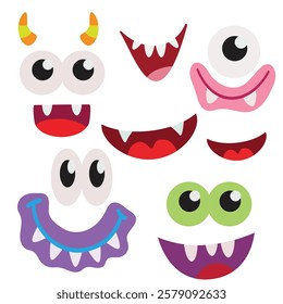 Funny monster face bundle vector cartoon illustration