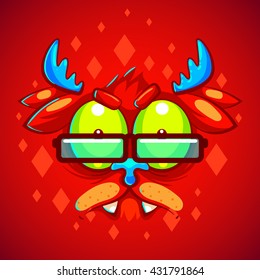 Funny monster face with the turquoise glasses.