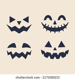 Funny monster faces. Halloween Pumpkin smiles set. Monster's smiling faces isolated on white background. Ghost, Pumpkin, Monster faces. Vector illustration