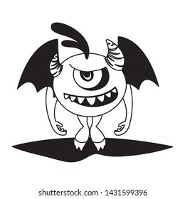 funny monster flying with wings character