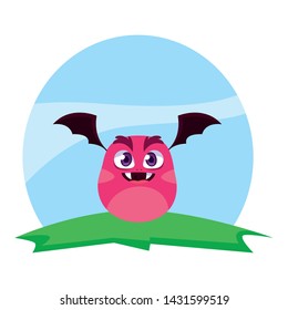 funny monster flying with wings in the field