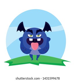 funny monster flying with wings in the field