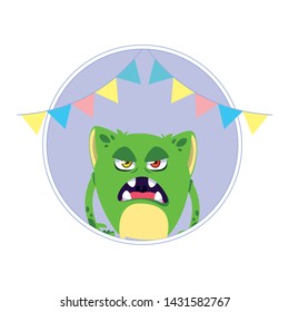 funny monster with garlands comic character