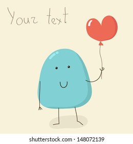 Funny monster with heart vector card