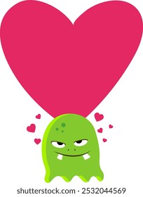 Funny monster hold big heart. Cute romantic character