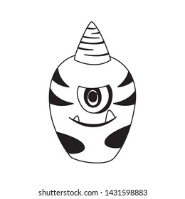 funny monster with horn comic character