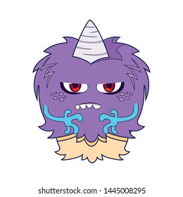 funny monster with horn comic character