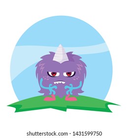 funny monster with horn in the field