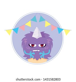 funny monster with horn and garlands party