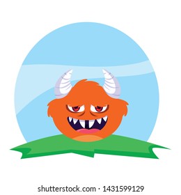 funny monster with horns in the field