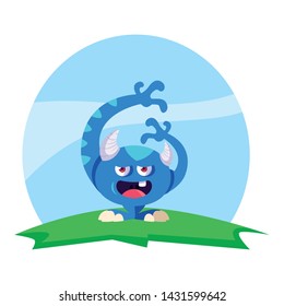 funny monster with horns in the field