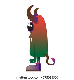 funny monster with horns and a tail. Monster in sneakers. Character for Halloween