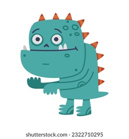 Funny Monster with Horns and Toothy Mouth Standing Vector Illustration