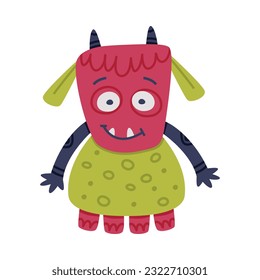 Funny Monster with Horns and Toothy Mouth Vector Illustration