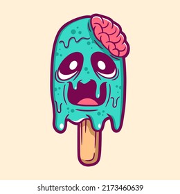 Funny monster ice cream cartoon illustration