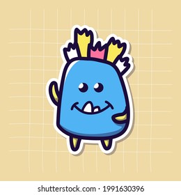 Funny Monster Icon, Hand Drawn Doodle Vector. 