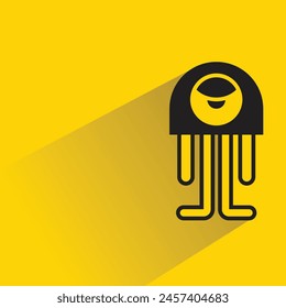 funny monster icon with shadow on yellow background
