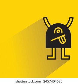 funny monster icon with shadow on yellow background
