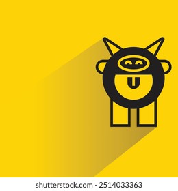funny monster icon with shadow on yellow background