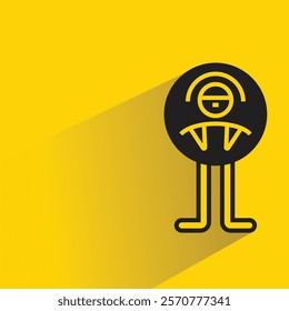 funny monster icon with shadow on yellow background