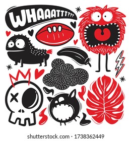 Funny Monster Icons Hand Drawn Doodle Vector