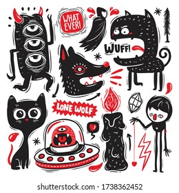 Funny Monster Icons Hand Drawn Doodle Vector