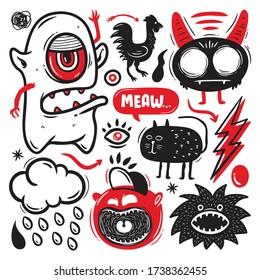 Funny Monster Icons Hand Drawn Doodle Vector