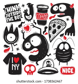 Funny Monster Icons Hand Drawn Doodle Vector