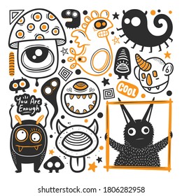 Funny Monster Icons Hand Drawn Doodle Vector