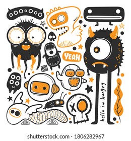 Funny Monster Icons Hand Drawn Doodle Vector