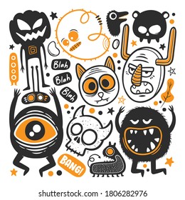 Funny Monster Icons Hand Drawn Doodle Vector