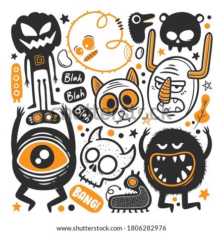 Funny Monster Icons Hand Drawn Doodle Vector
