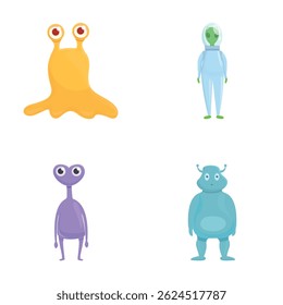 Funny monster icons set cartoon vector. Colorful space alien or monster. Cartoon character
