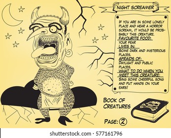 Funny monster illustration as part of the "Book of creatures". Night Screamer.